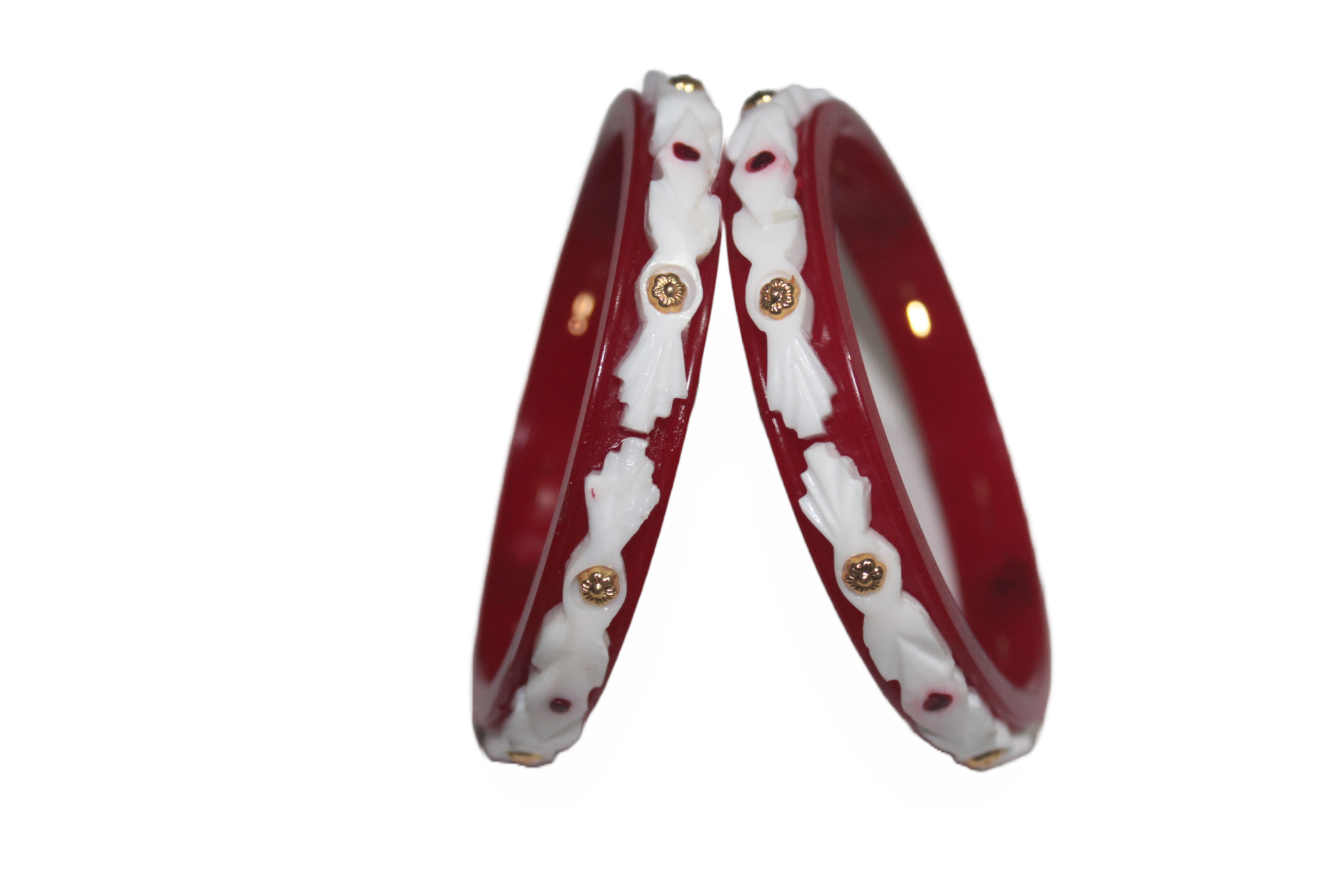 Red and White Sakha Pola mix Bangles