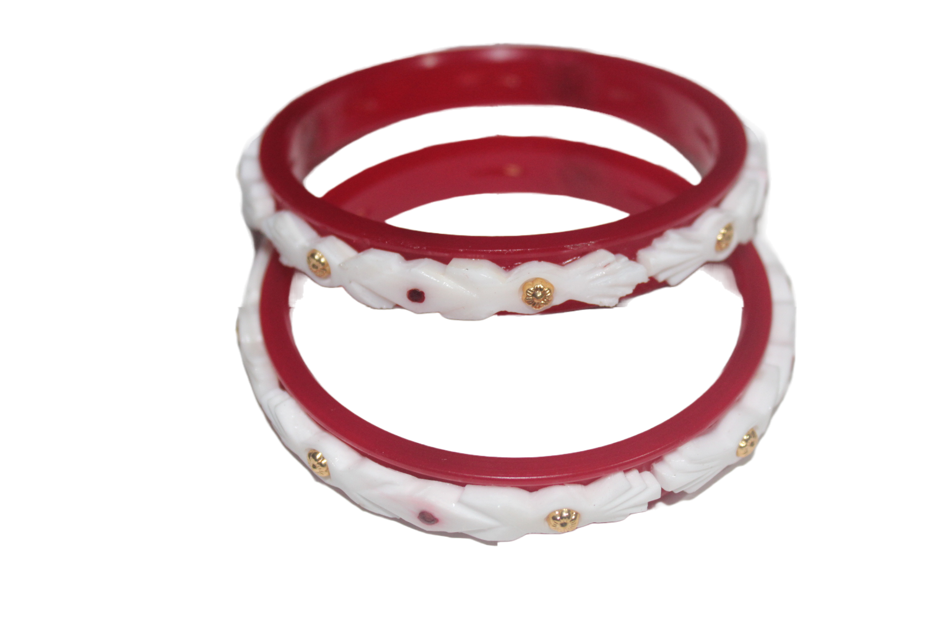 Red and White Sakha Pola mix Bangles