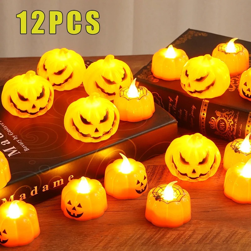 Halloween Pumpkin LED Candles (12pcs)