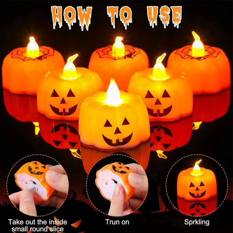 Halloween Pumpkin LED Candles (12pcs)