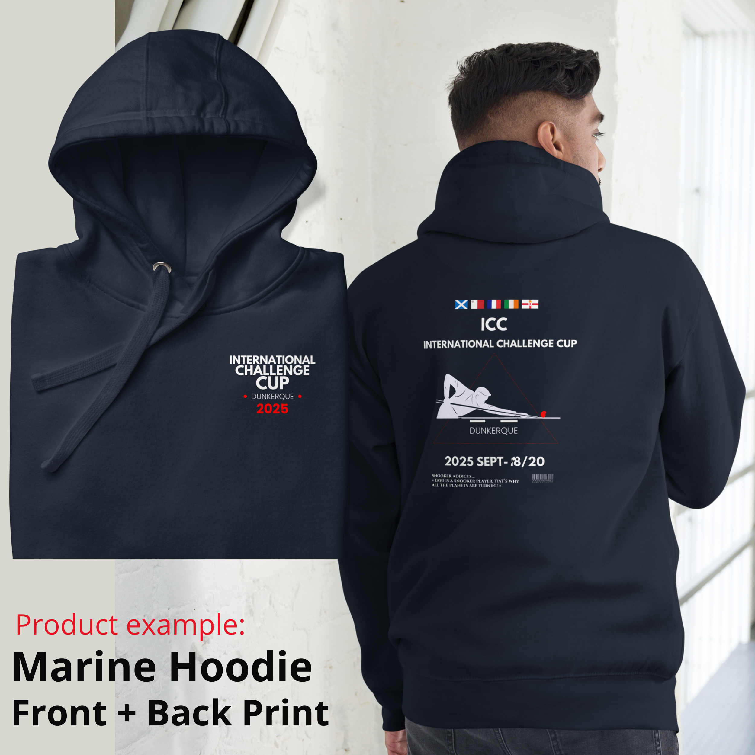 Sweat à capuche (Hoodie)  ICC France 2025 - impression avant + arrière (front + Back print)