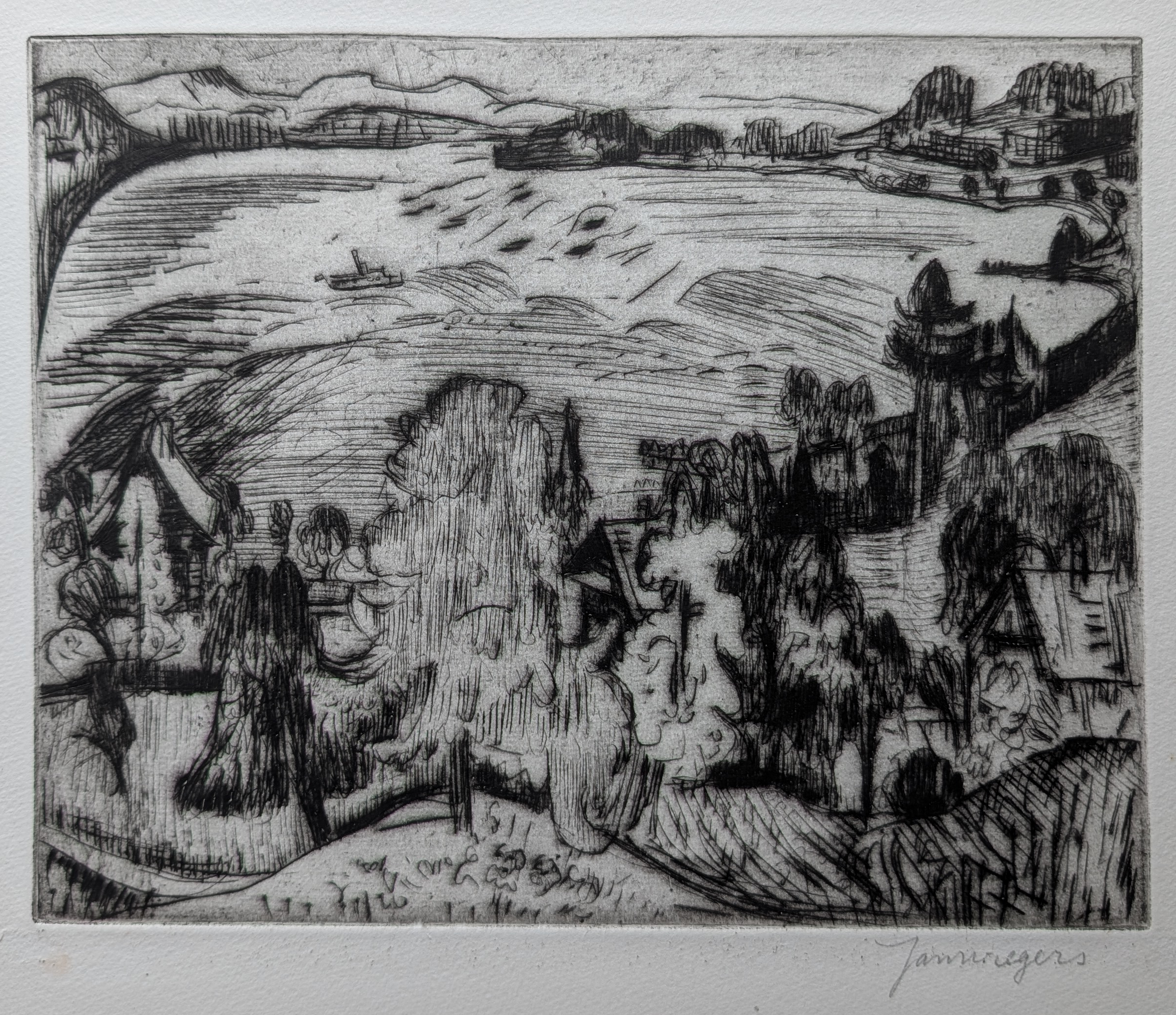 Jan Wiegers- etching, ca. 1940, signed