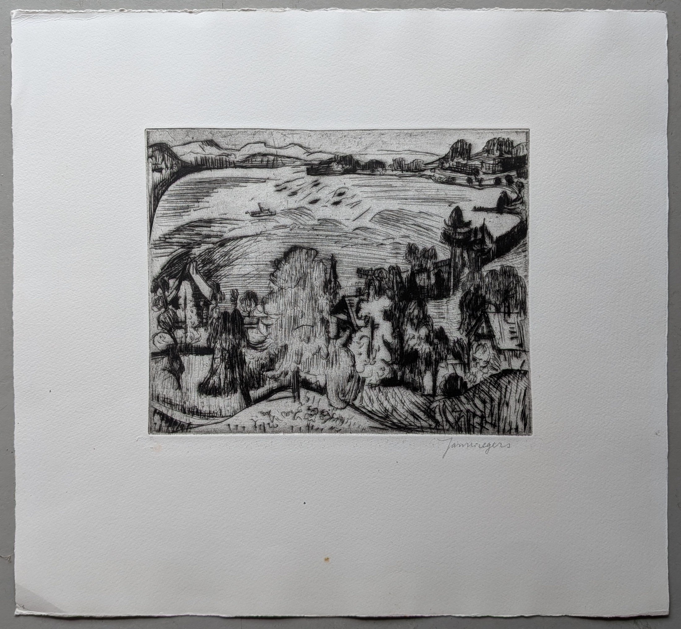 Jan Wiegers- etching, ca. 1940, signed