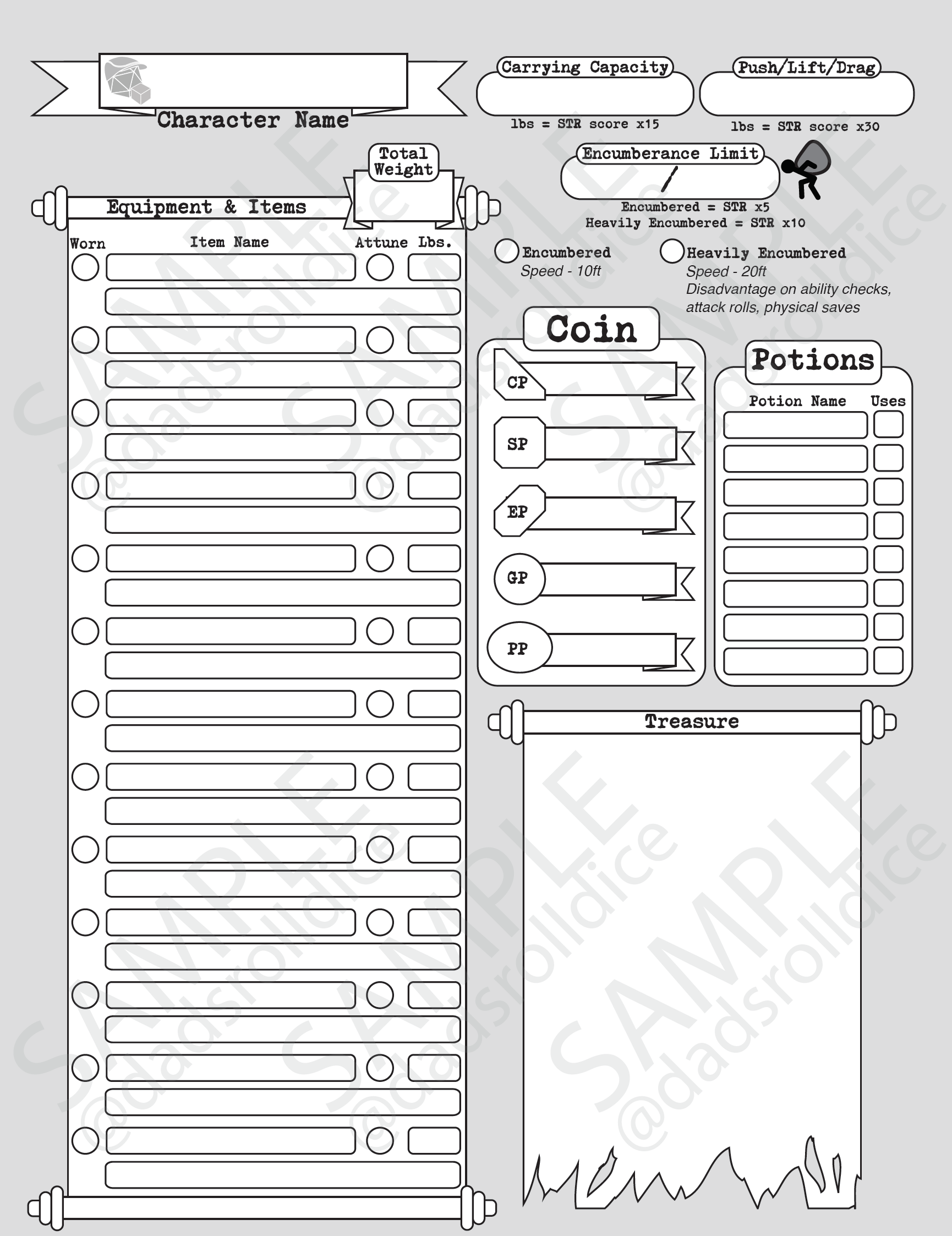 5e New Player Friendly Character Sheet
