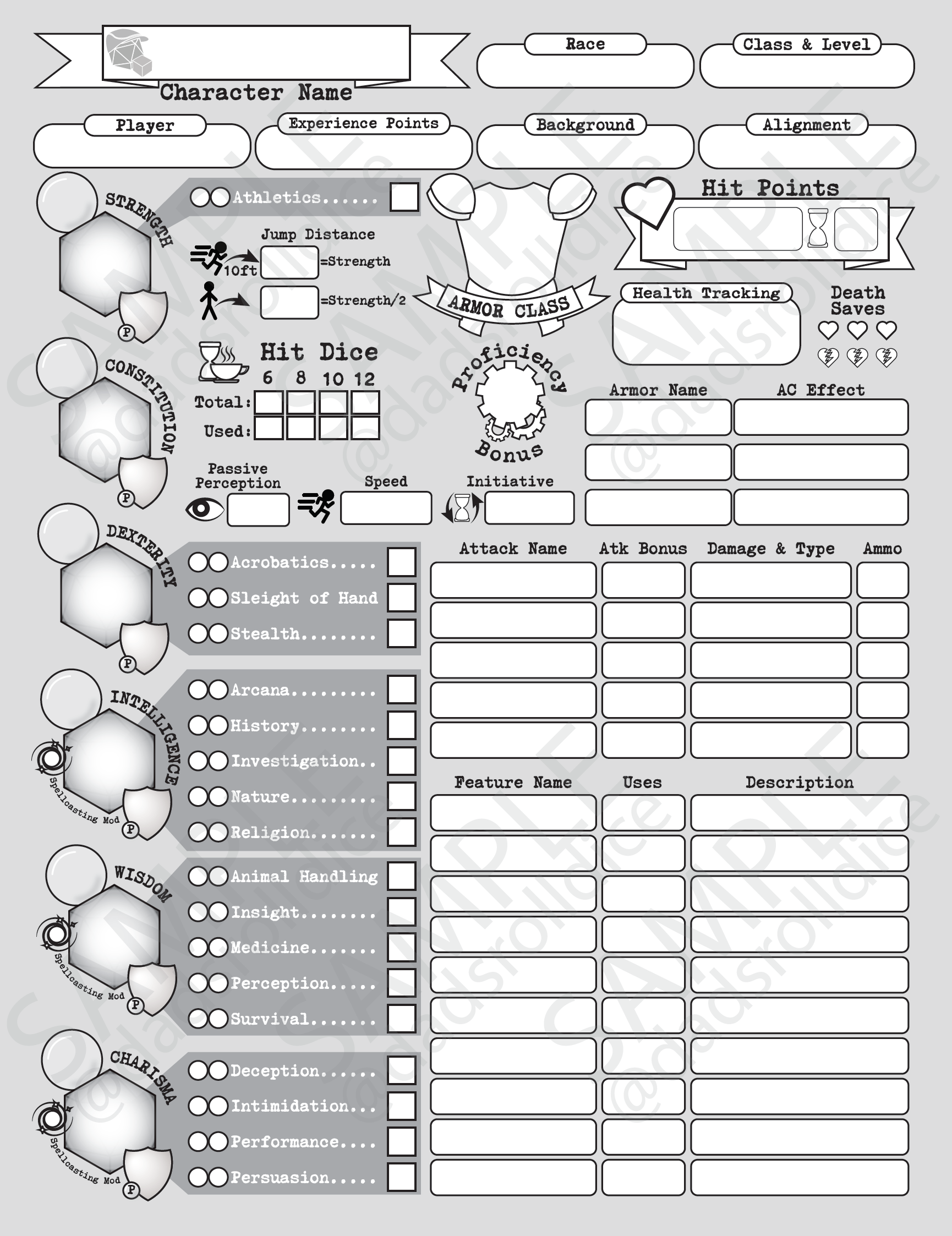 5e New Player Friendly Character Sheet