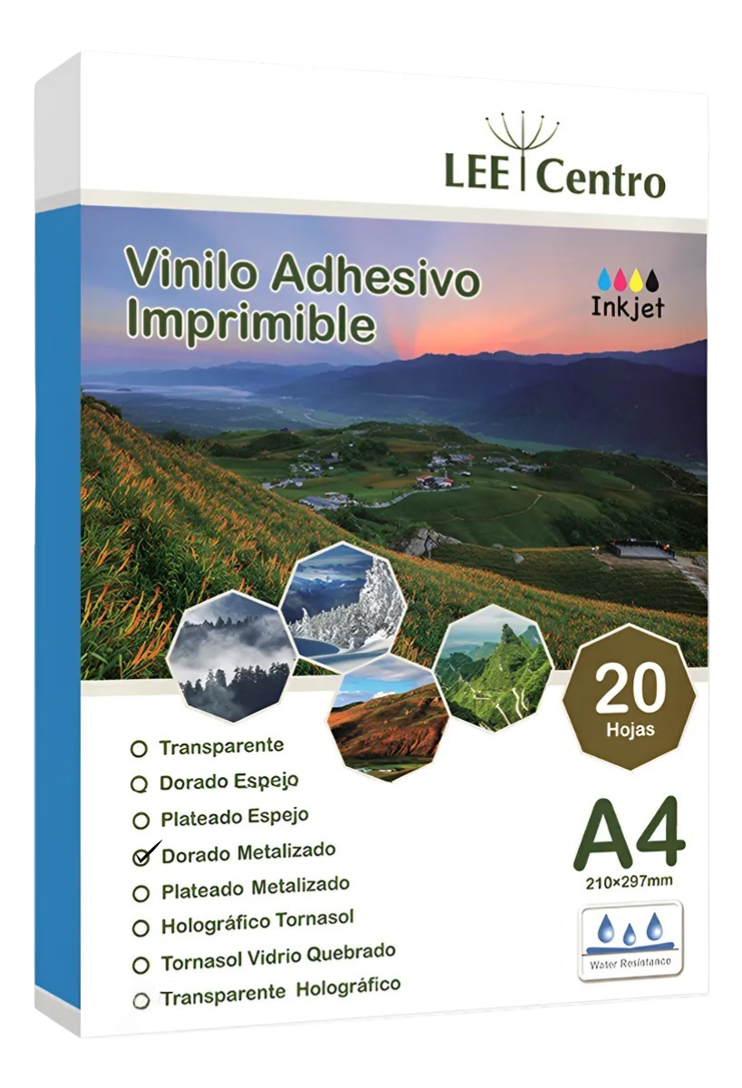 VINILO ADHESIVO IMPRIMIBLE DORADO METALIZADO  A4 20 HOJAS