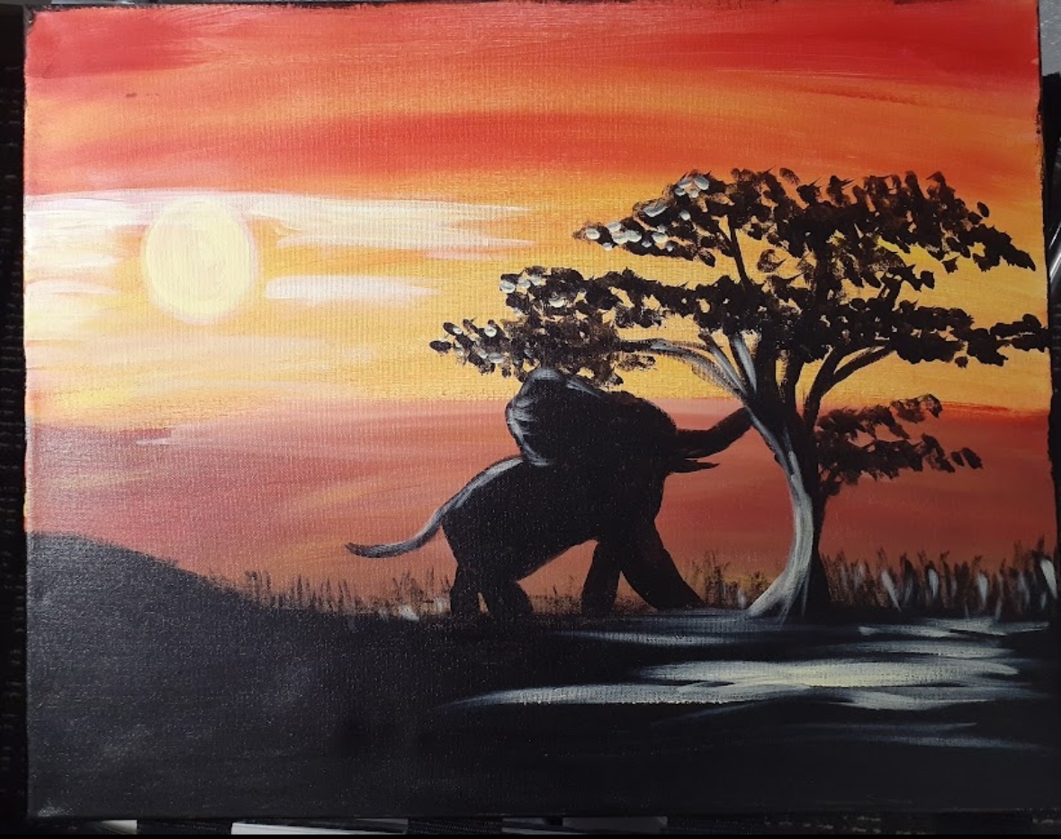 Elephant Sunset Canvas Painting