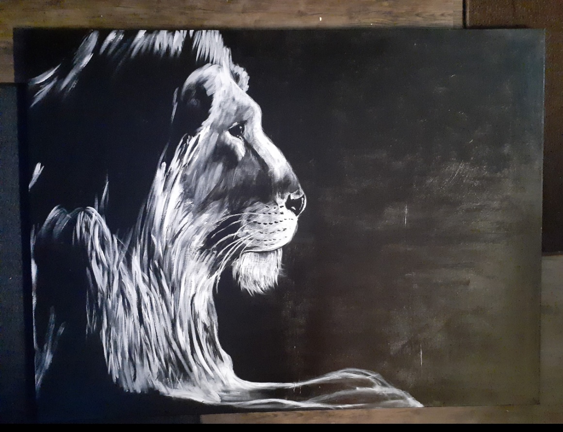 Black and White Lion Portrait Painting