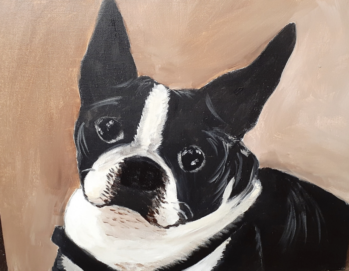 In Memory of/ Remembering A Fur Friend/Hand-Painted Boston Terrier Portrait