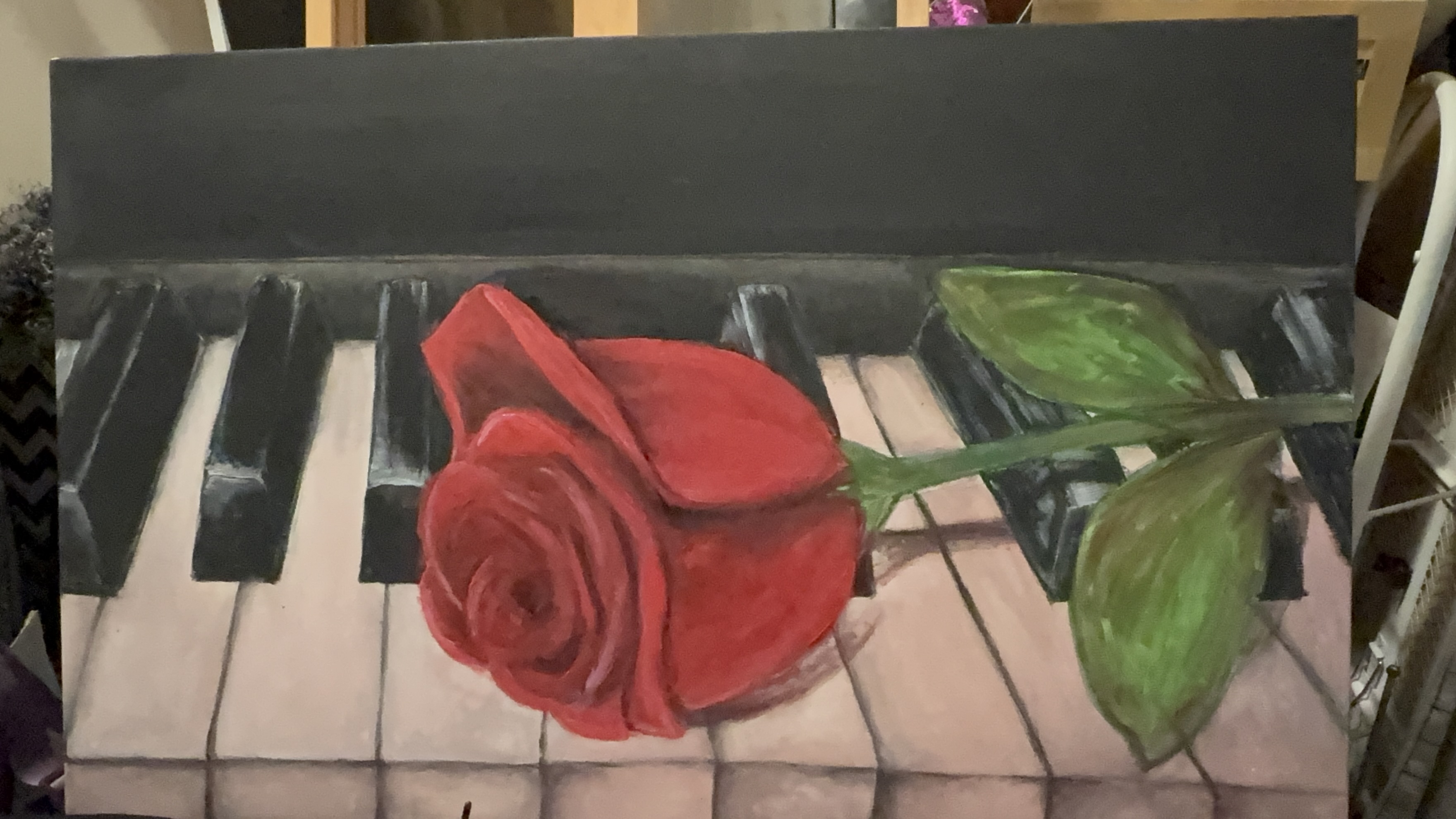 Rose on Piano Keys Painting