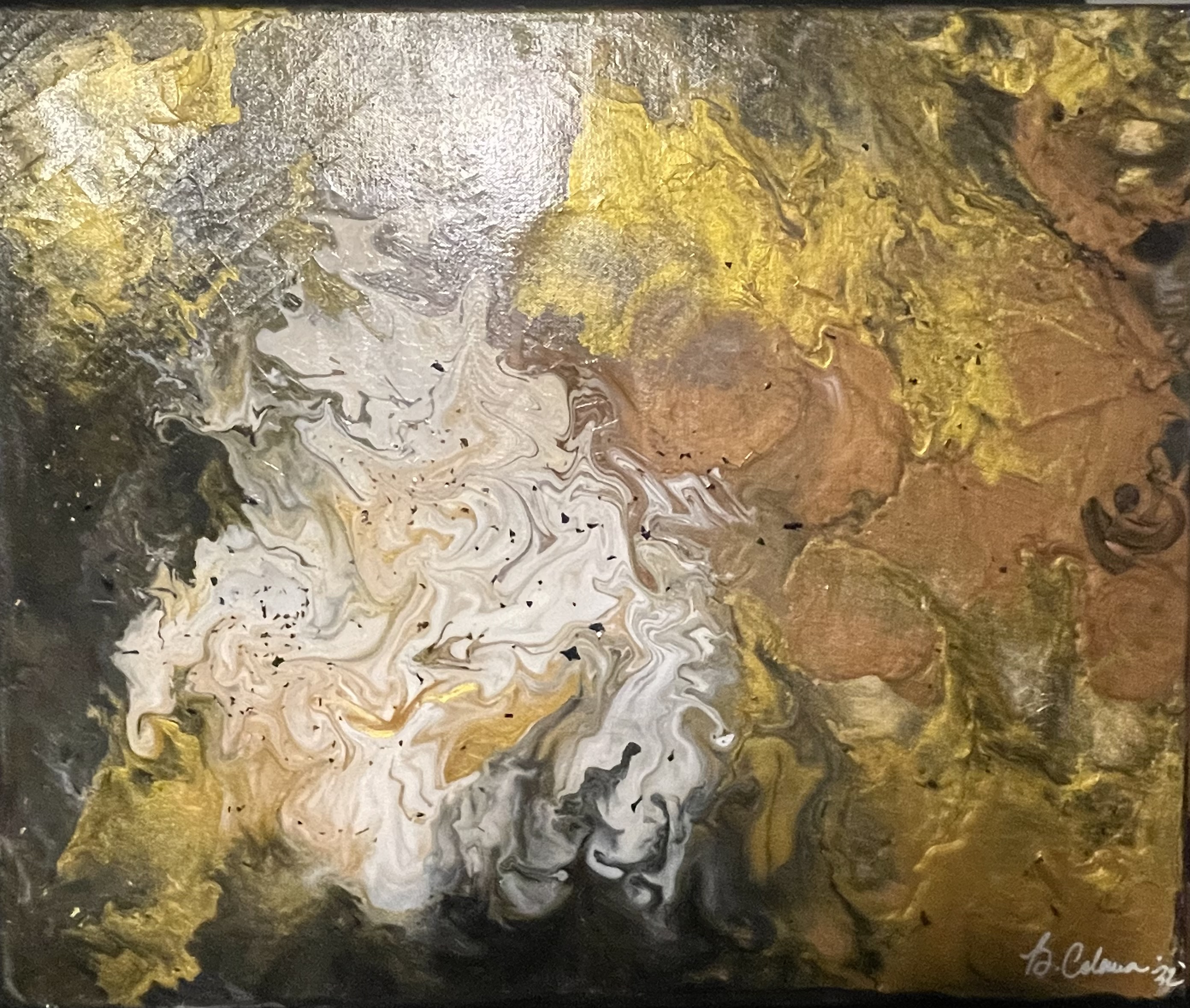 Abstract Gold and White Acrylic Painting