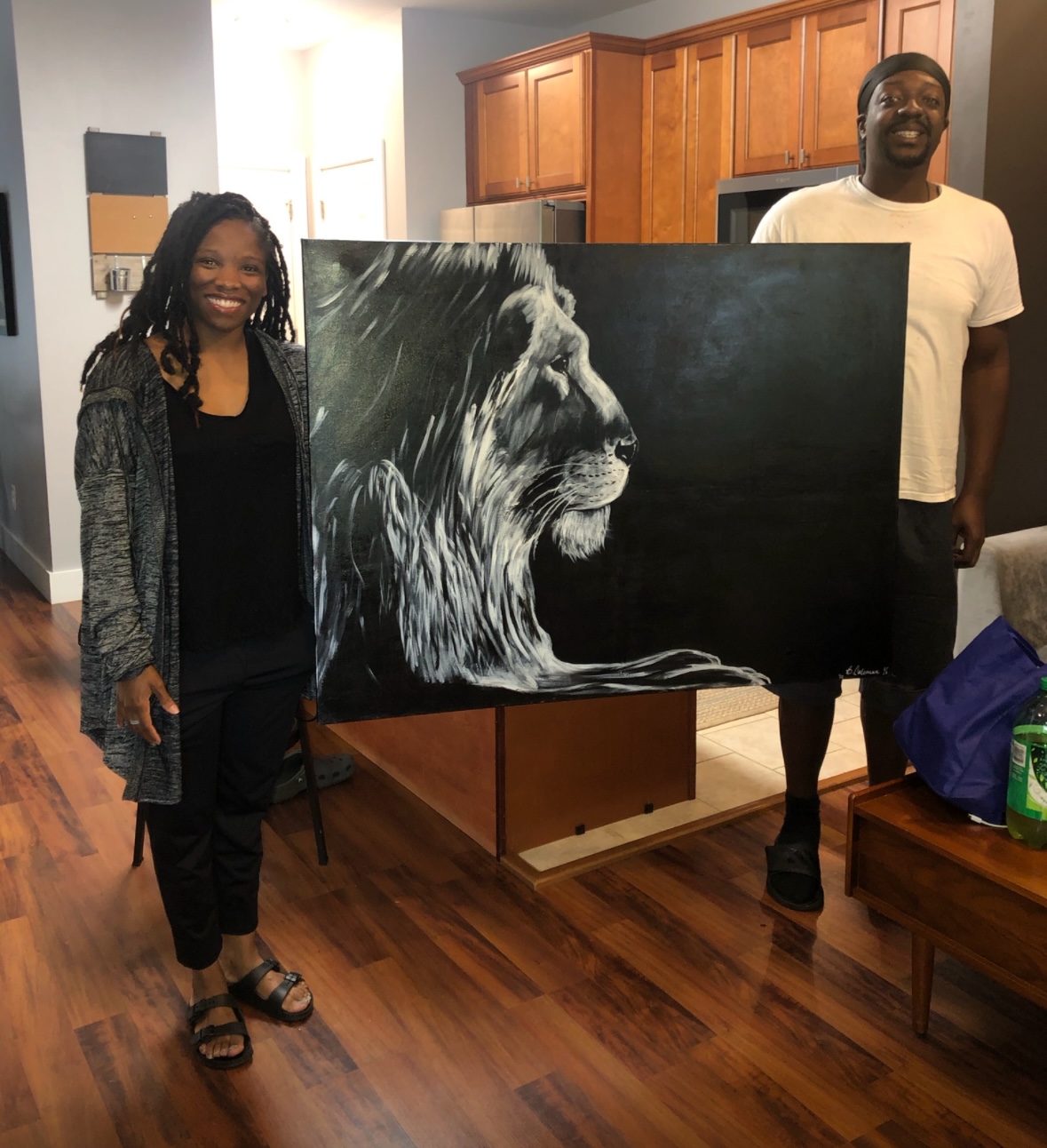 Black and White Lion Portrait Painting