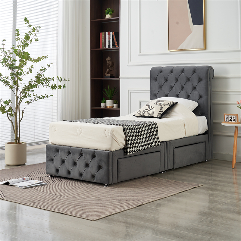 🛏️ Luxury Velvet Storage Bed 