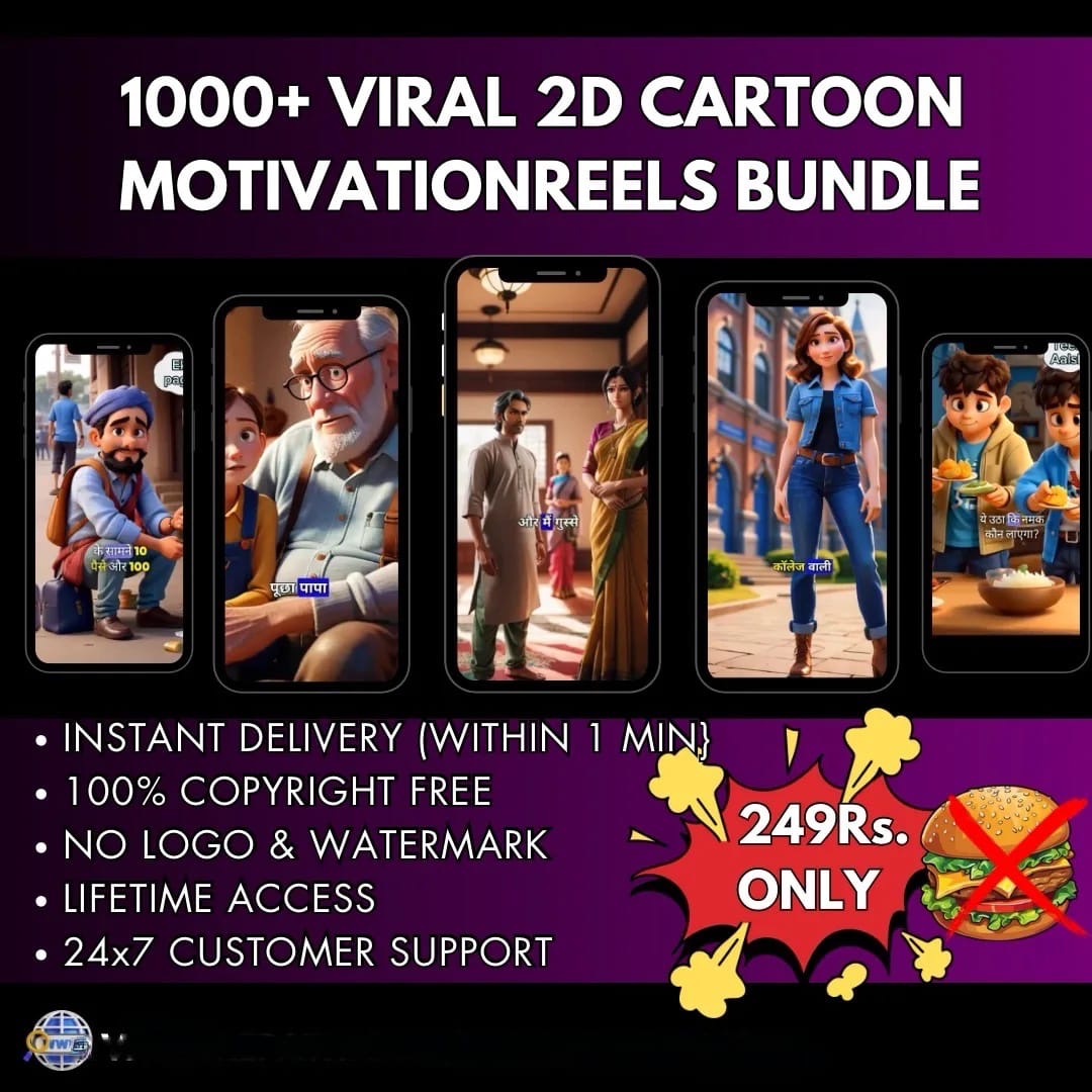 1000+ Viral 2D Cartoon Motivation Reels Bundle
