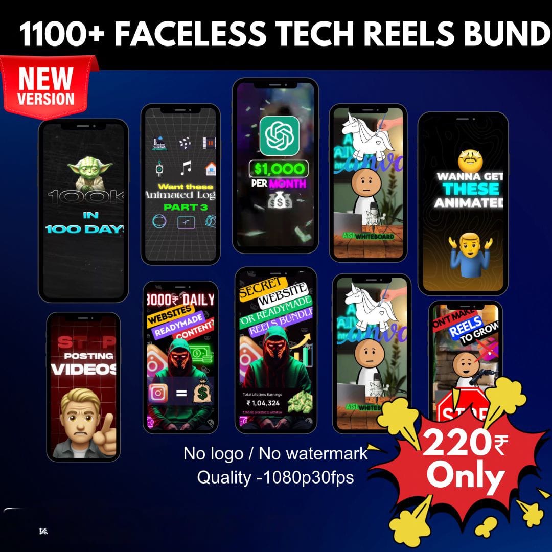 1100+ Faceless Tech Reels Bundle