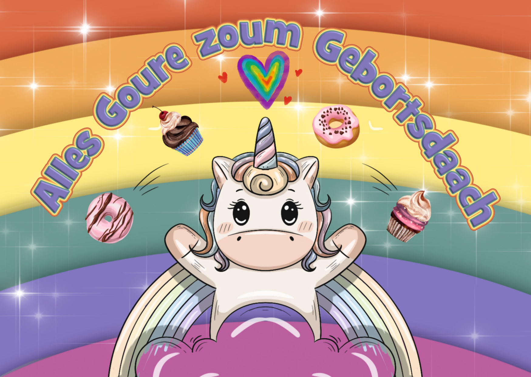 Alles Goure zoum Gebortsdaach RainbowEdt. • Grimmicher Postkarte A6