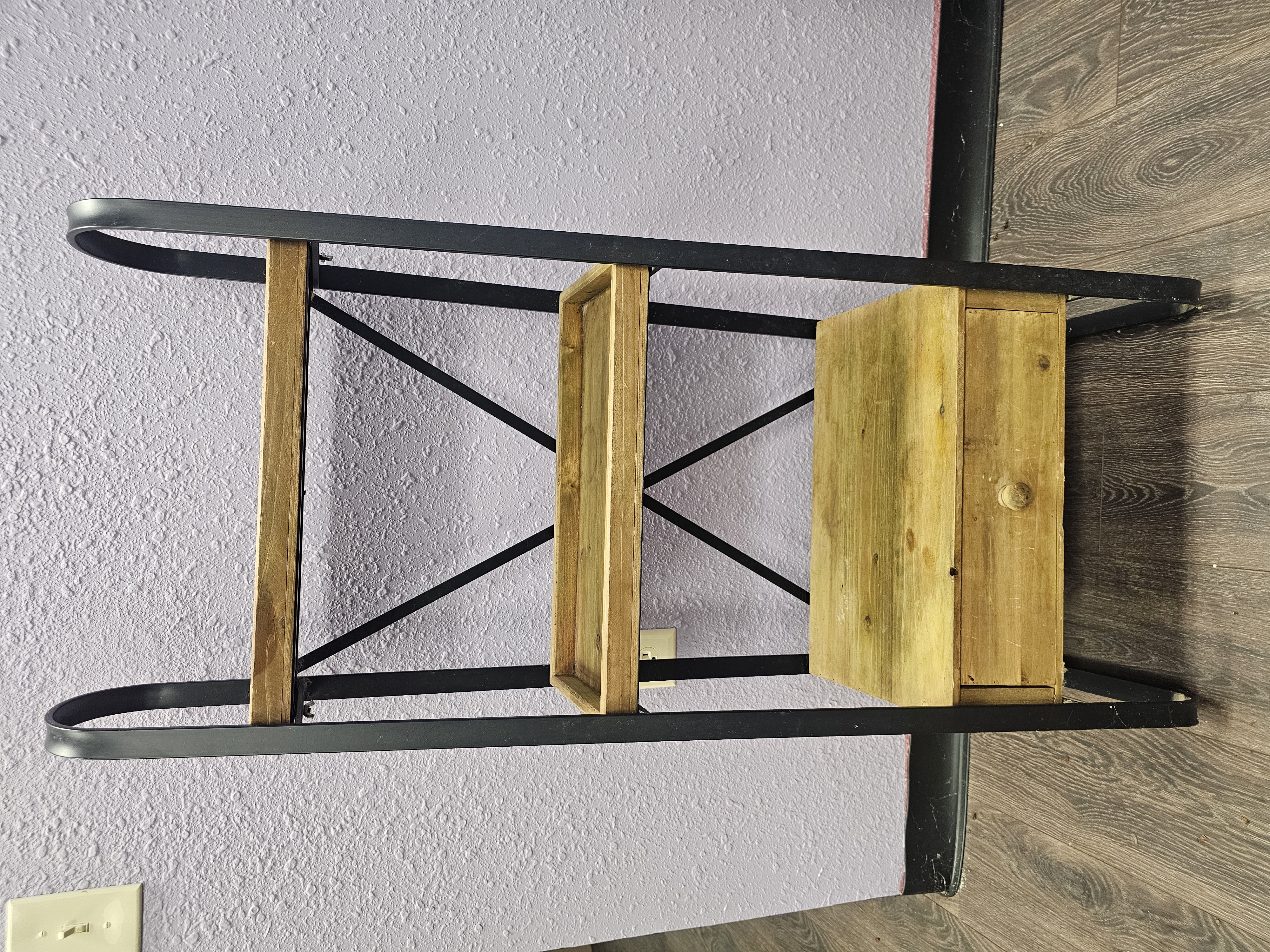 Three Tiered Wood and Metal Shelf
