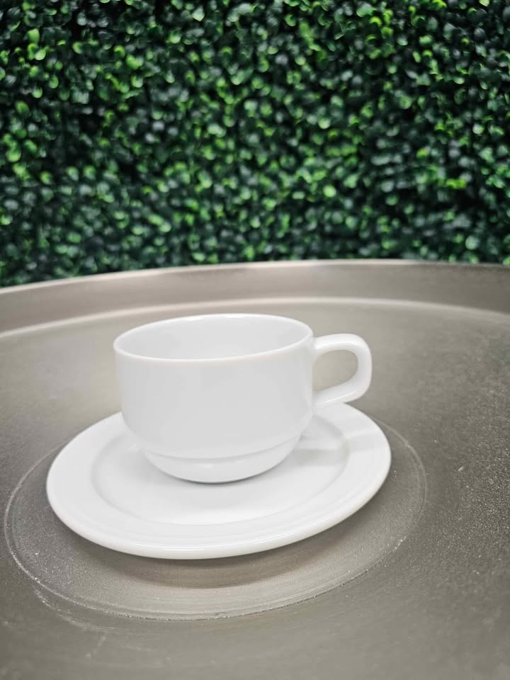 White Ceramic Cup and Saucer