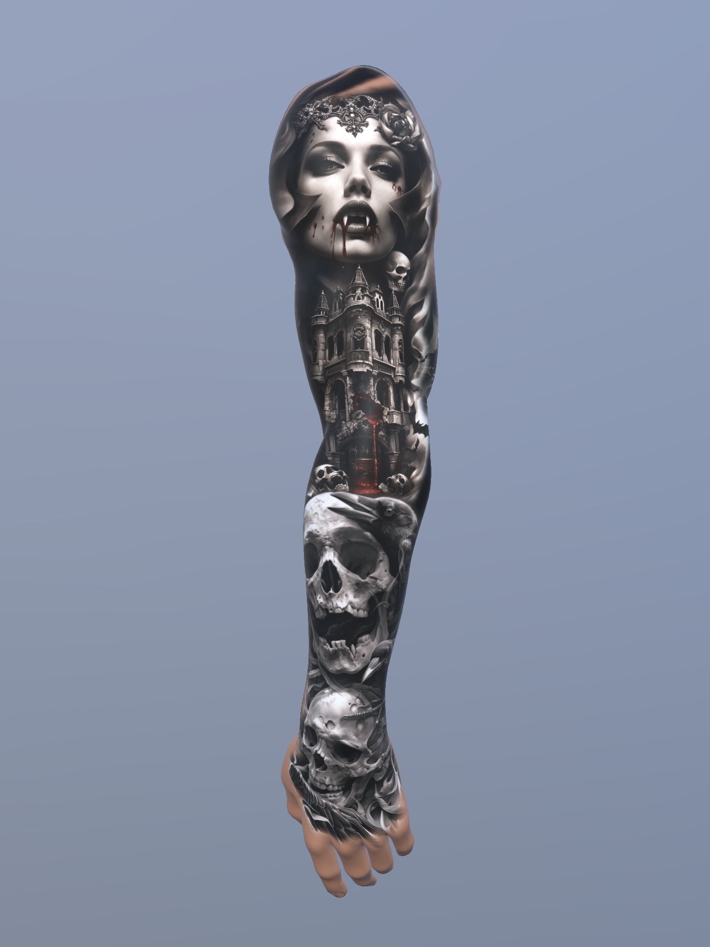 Eternal Night Horror Sleeve Tattoo Design – Fear, Mortality & Dark Consciousness Concept