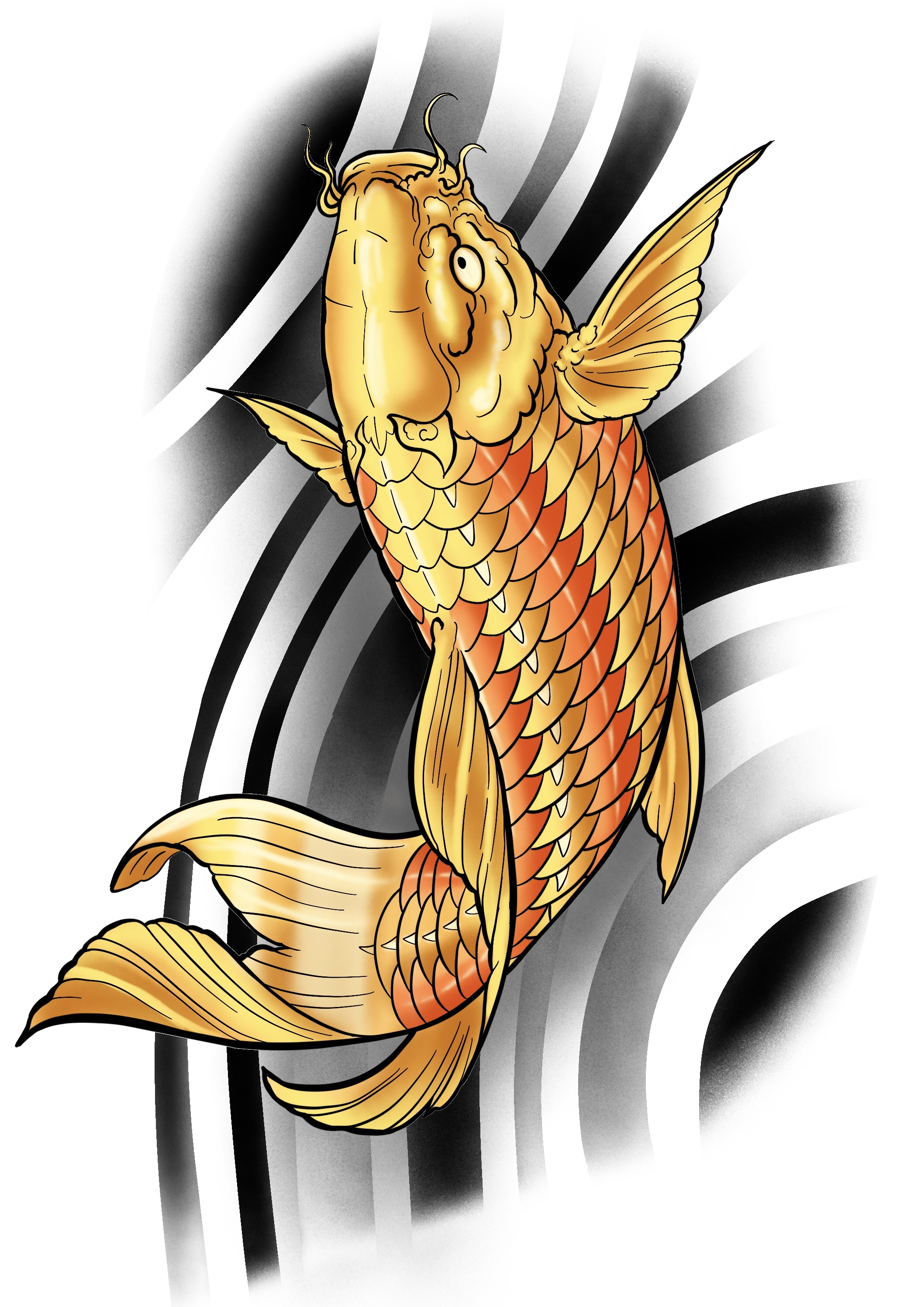 Koi Fish Tattoo Design – Japanese Style Strength & Perseverance Concept