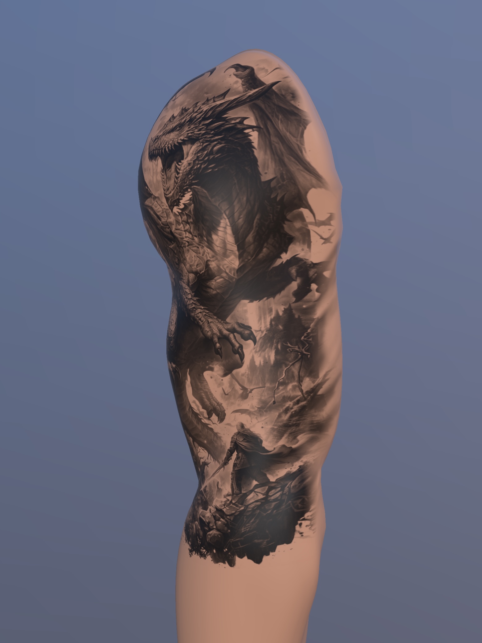 Dragon Slayer Tattoo Design – Black & Grey Warrior vs Dragon Concept