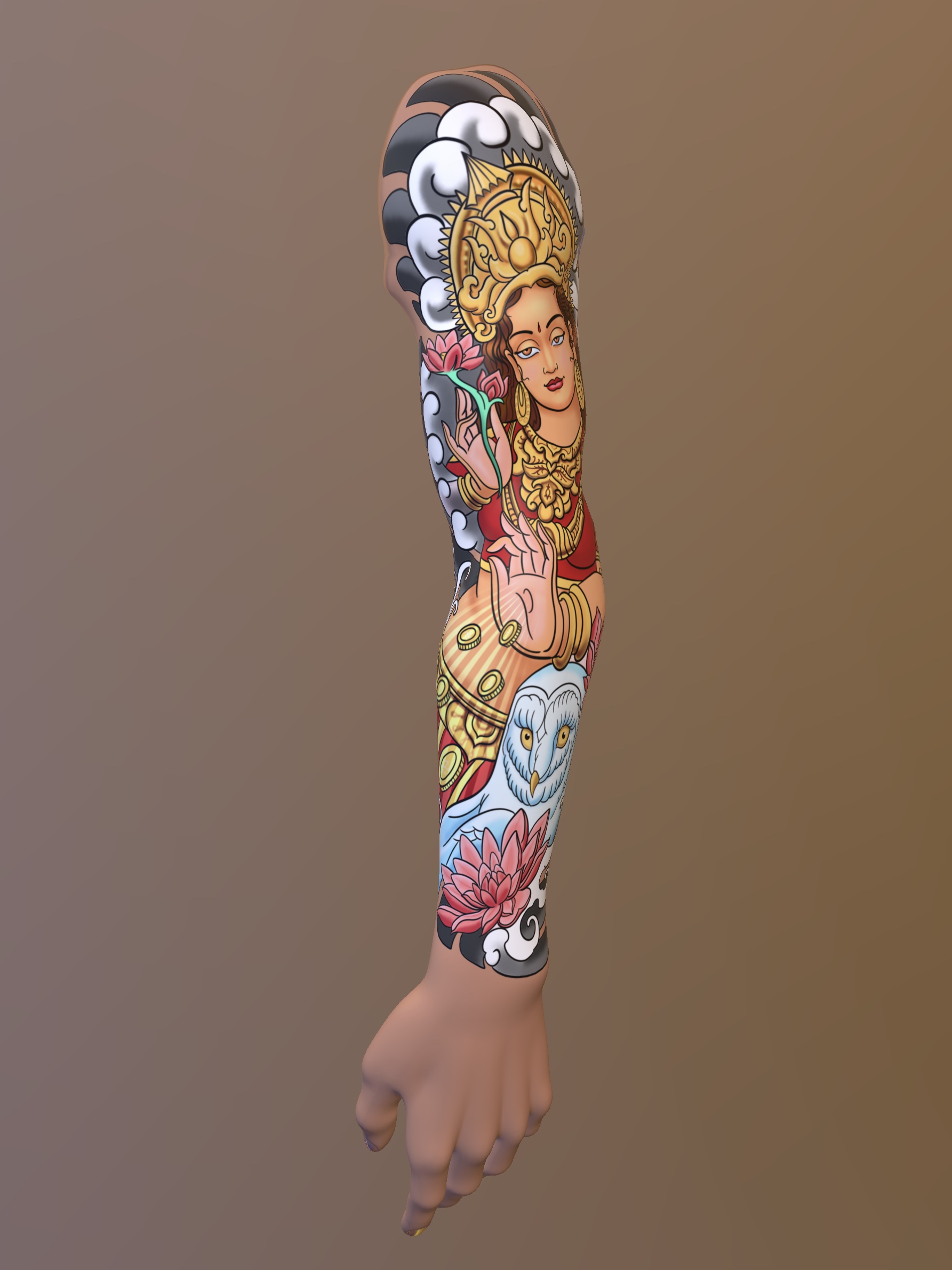 Goddess Lakshmi Tattoo Design – Prosperity, Grace & Abundance Sleeve Concept