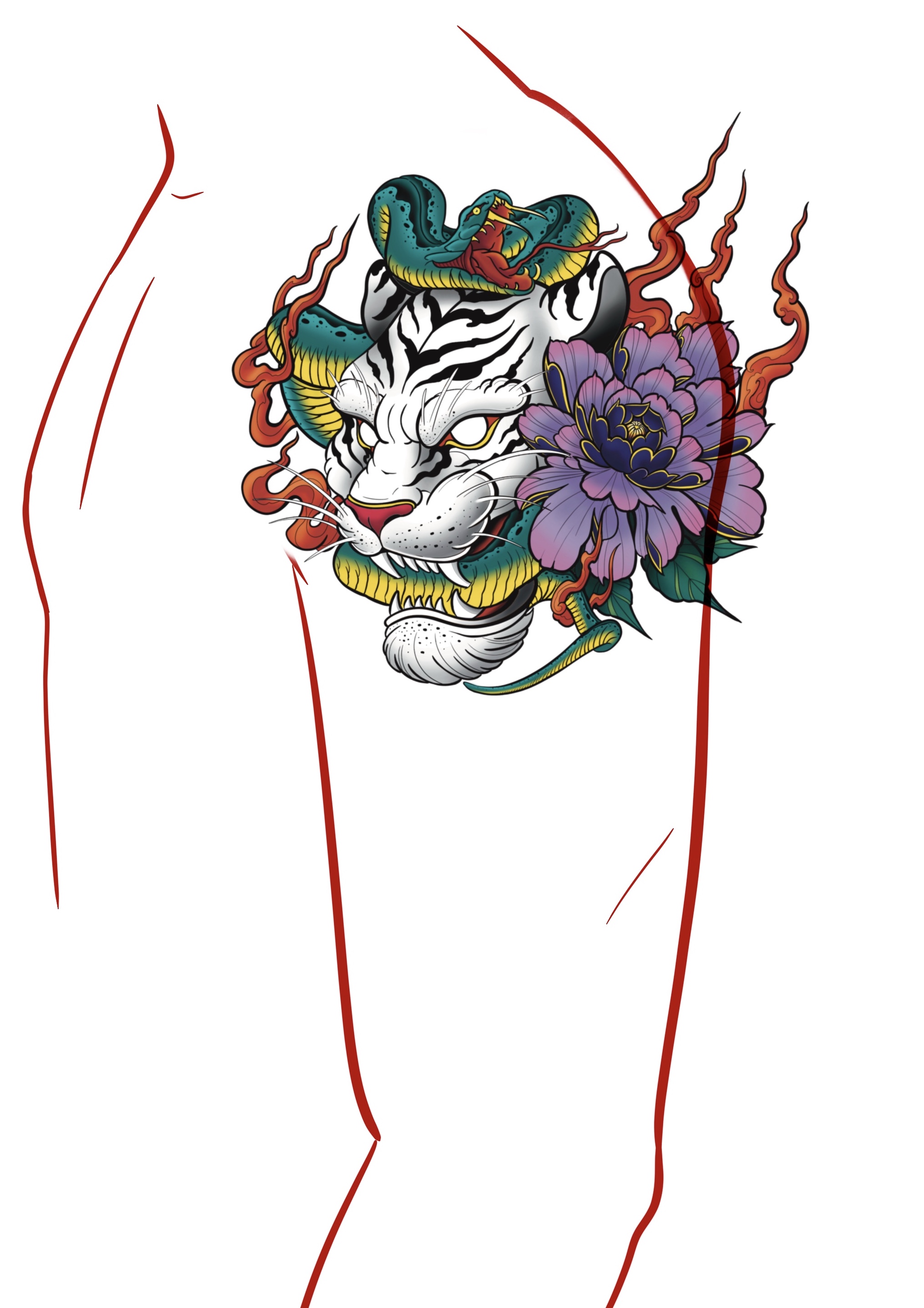 Jungle Law Tattoo Design – Tiger & Snake Neo-Traditional Concept