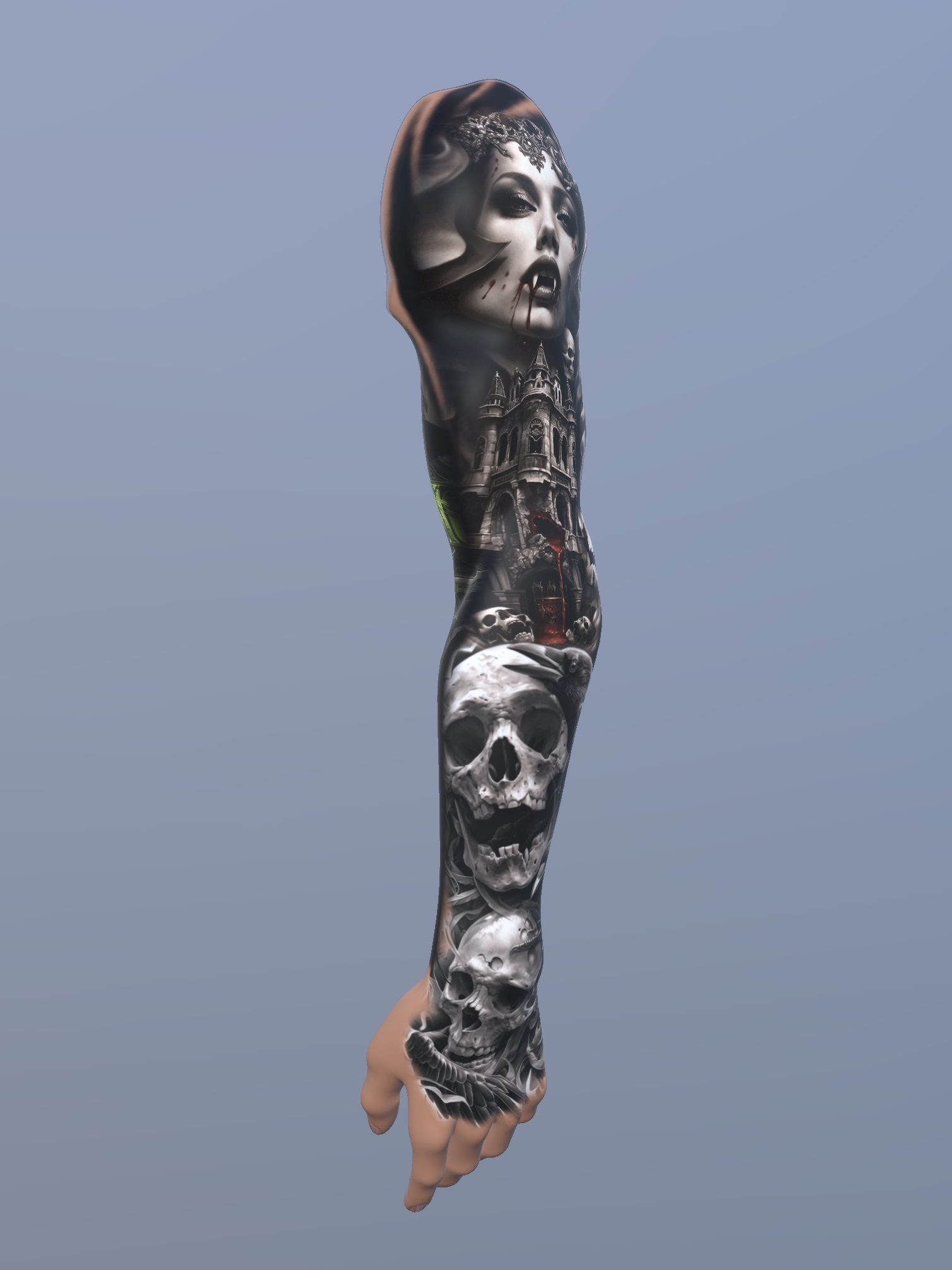 Eternal Night Horror Sleeve Tattoo Design – Fear, Mortality & Dark Consciousness Concept