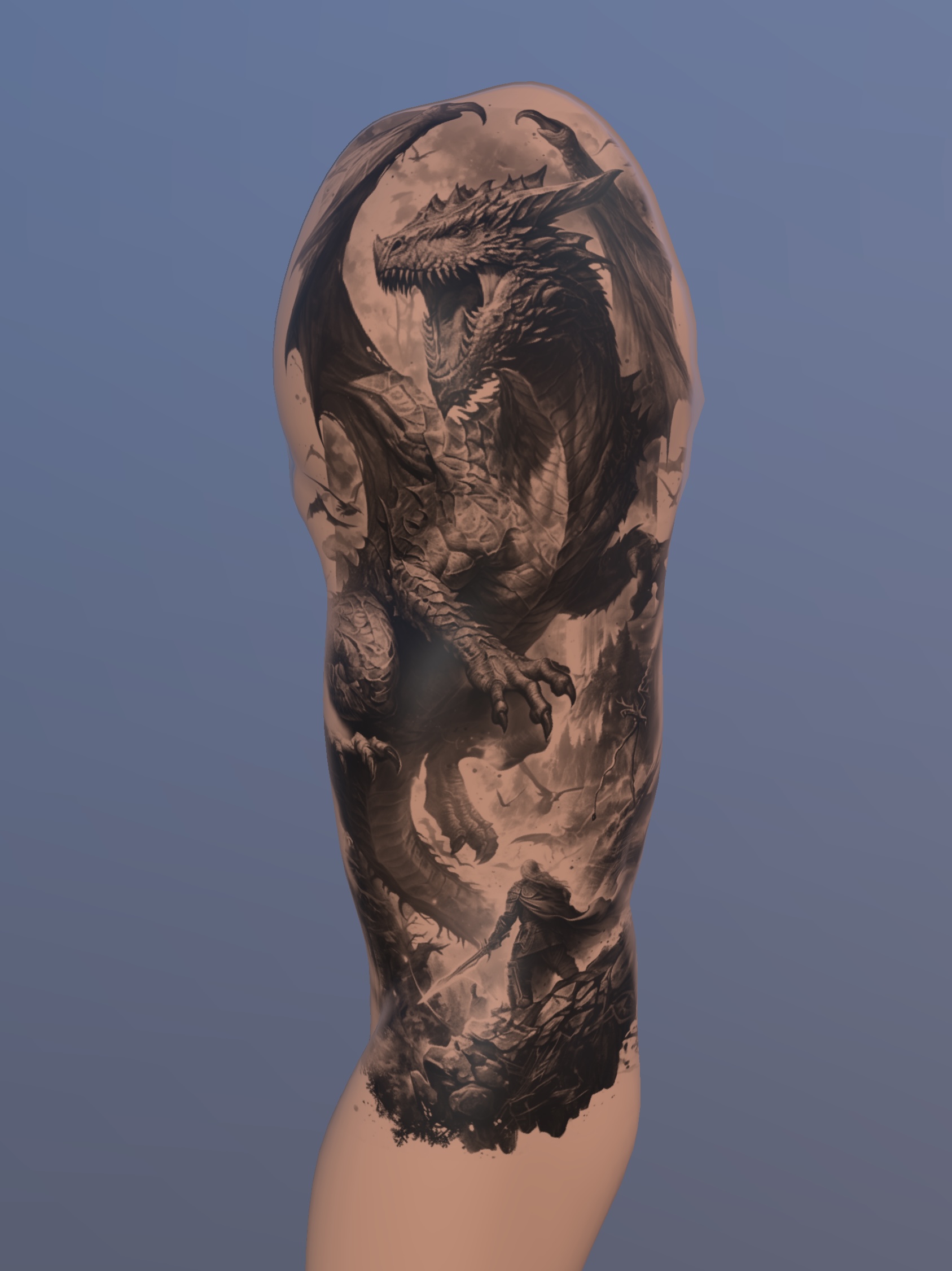 Dragon Slayer Tattoo Design – Black & Grey Warrior vs Dragon Concept