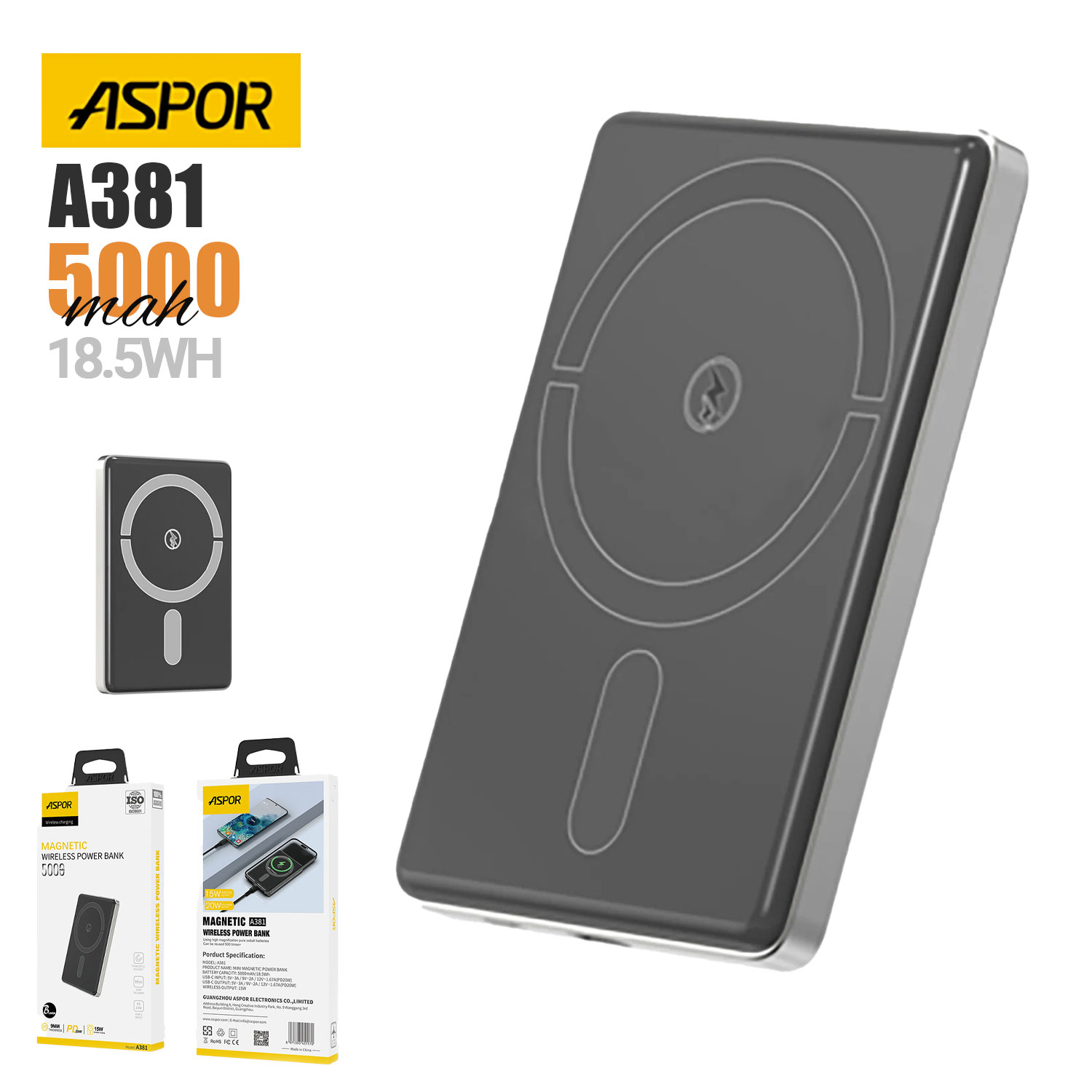 Aspor A381 5000mAh Magnetic Power Bank