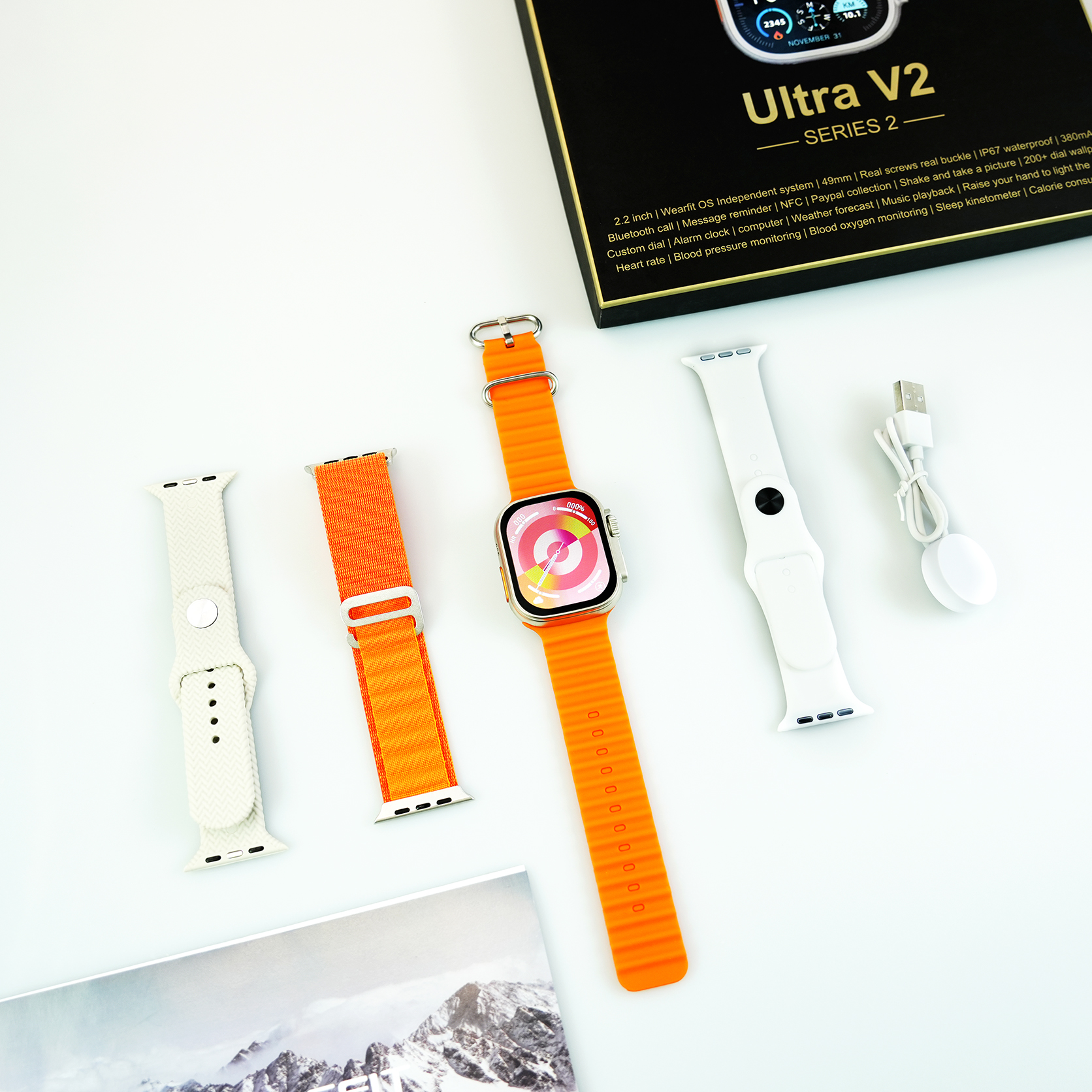 ULTRA V2 NEW FASHION 2.2 LARGE SCREEN WITH 4 STRAPS SMART WATCH WITH WearFit Pro APP 