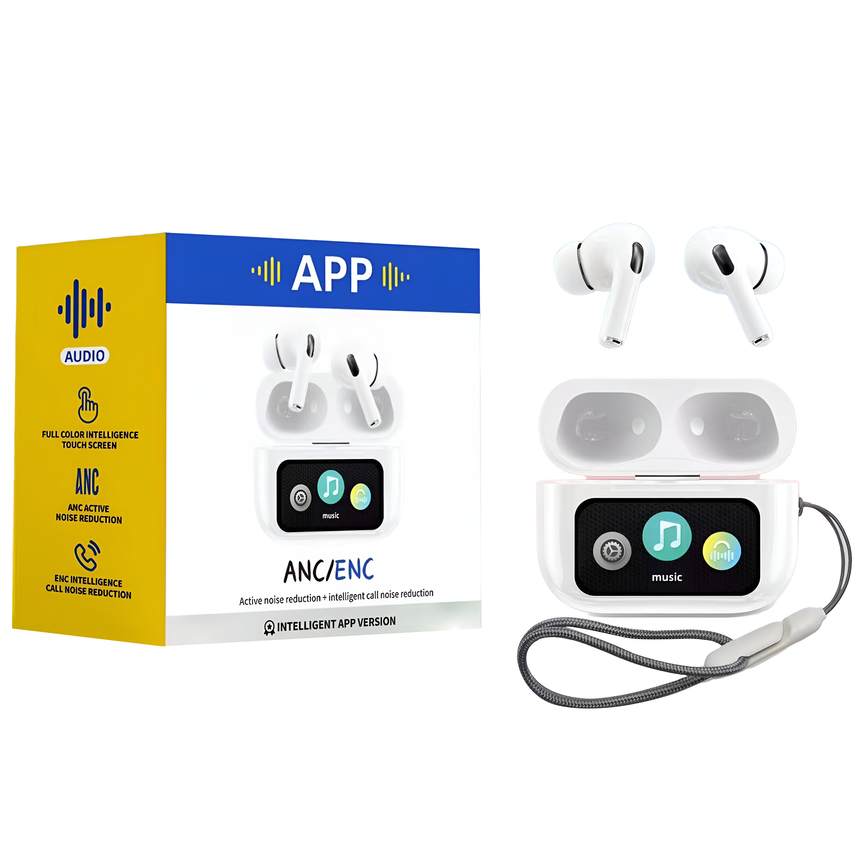 A9 PRO APP ANC/ENC DISPLAY TOUCH CONTROL BT 5.4 Wireless EARBUDS WITH ZWSVIBE APP BLACK
