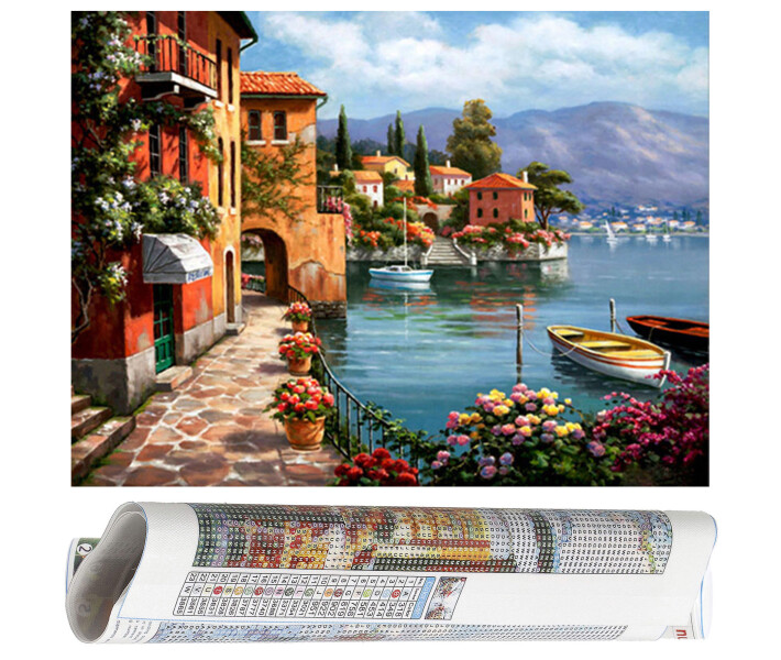 Tapyba pagal skaičius „Itališkas miestelis prie ežero“