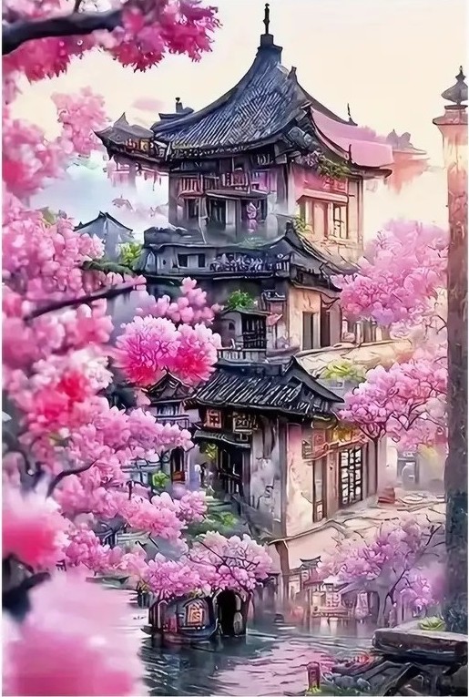 Tapyba pagal skaičius "Rytų pasaka tarp sakurų" 