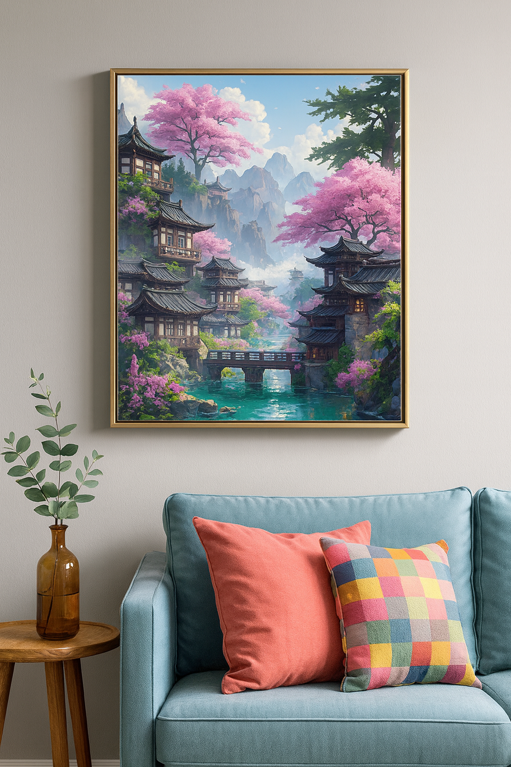 Tapyba pagal skaičius „Japoniškas sodas su vyšniomis“