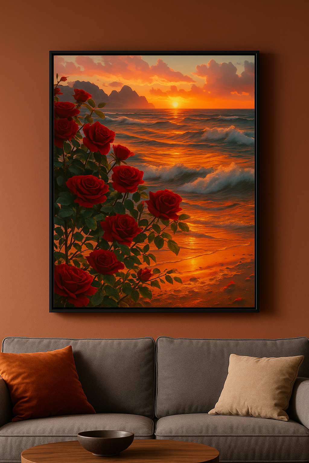 Tapyba pagal skaičius "Rožės prie jūros saulėlydžio" 