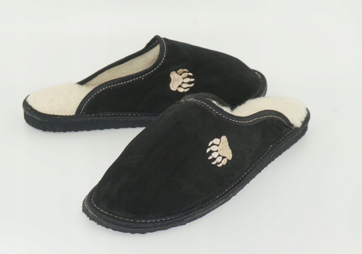 Vyriškos šlepetės iš verstos odos "Tigro letena" su vilna viduje