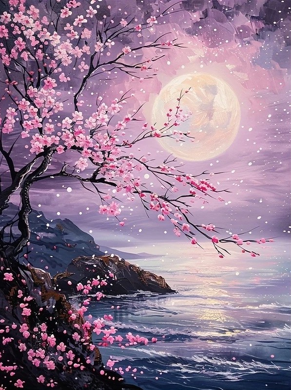 Deimantinė mozaika „Sakura mėnulio šviesoje“