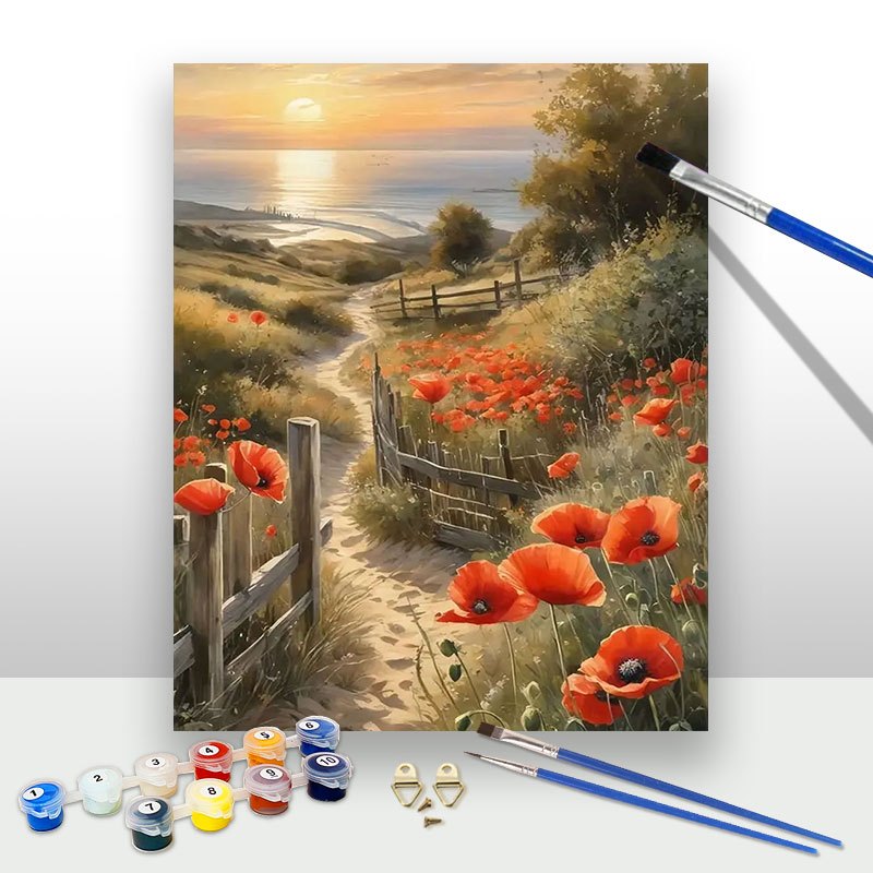 Tapyba pagal skaičius „Saulėlydis aguonų laukuose“