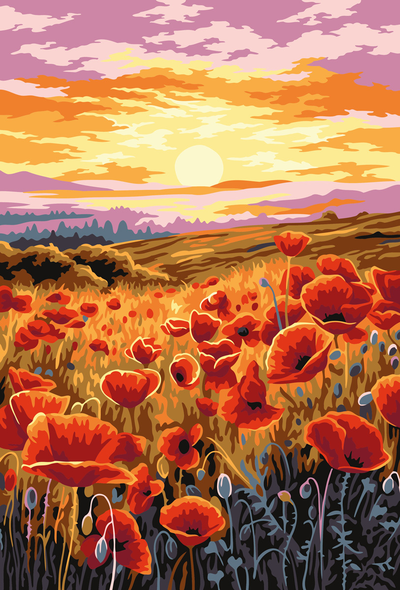 Tapyba pagal skaičius „Aguonų laukas saulėlydyje“