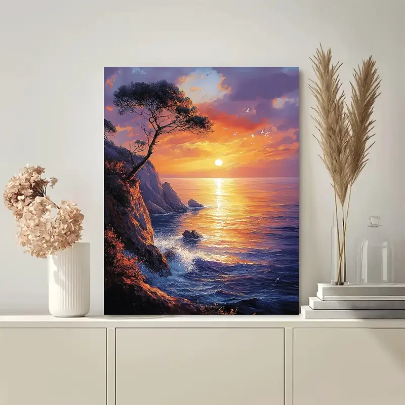 Tapyba pagal skaičius "Saulėlydis prie jūros" 