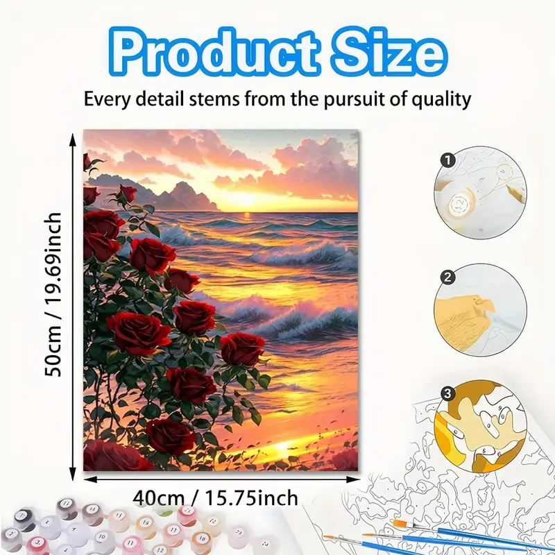 Tapyba pagal skaičius "Rožės prie jūros saulėlydžio" 