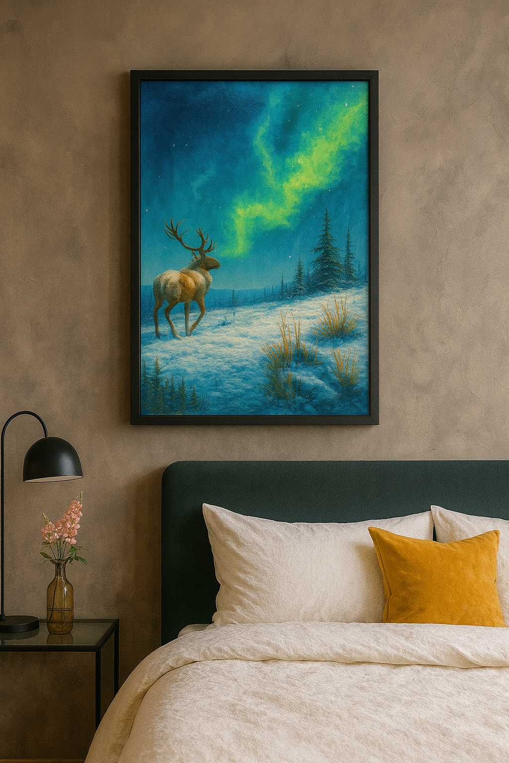 Tapyba pagal skaičius „Šiaurės elnias po pašvaistės dangumi“