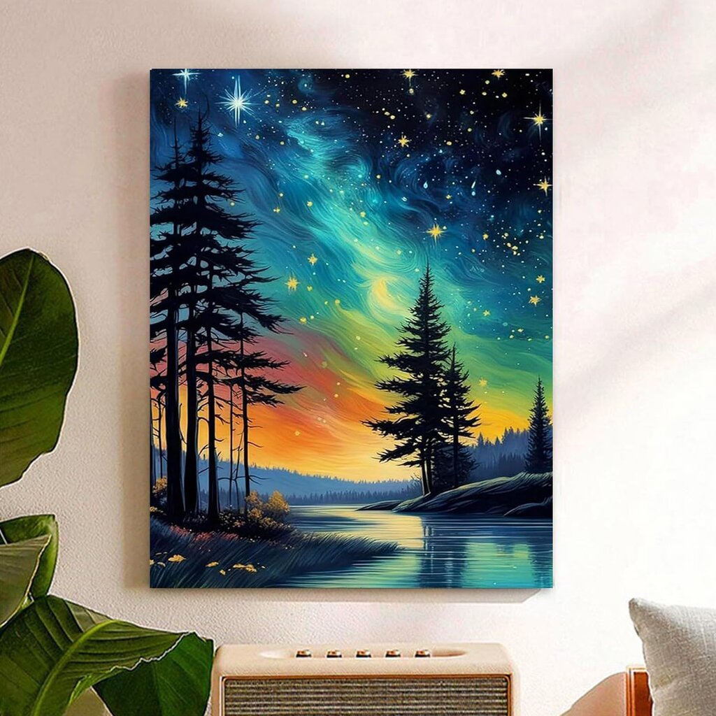 Tapyba pagal skaičius „Žvaigždėtas dangus virš ežero“