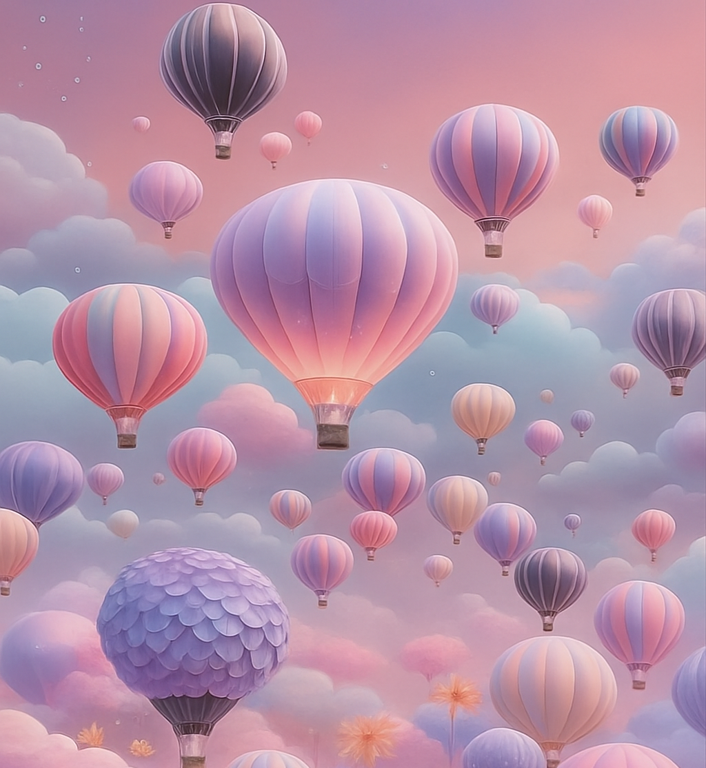 Deimantinė mozaika „Rožinis dangus su oro balionais“