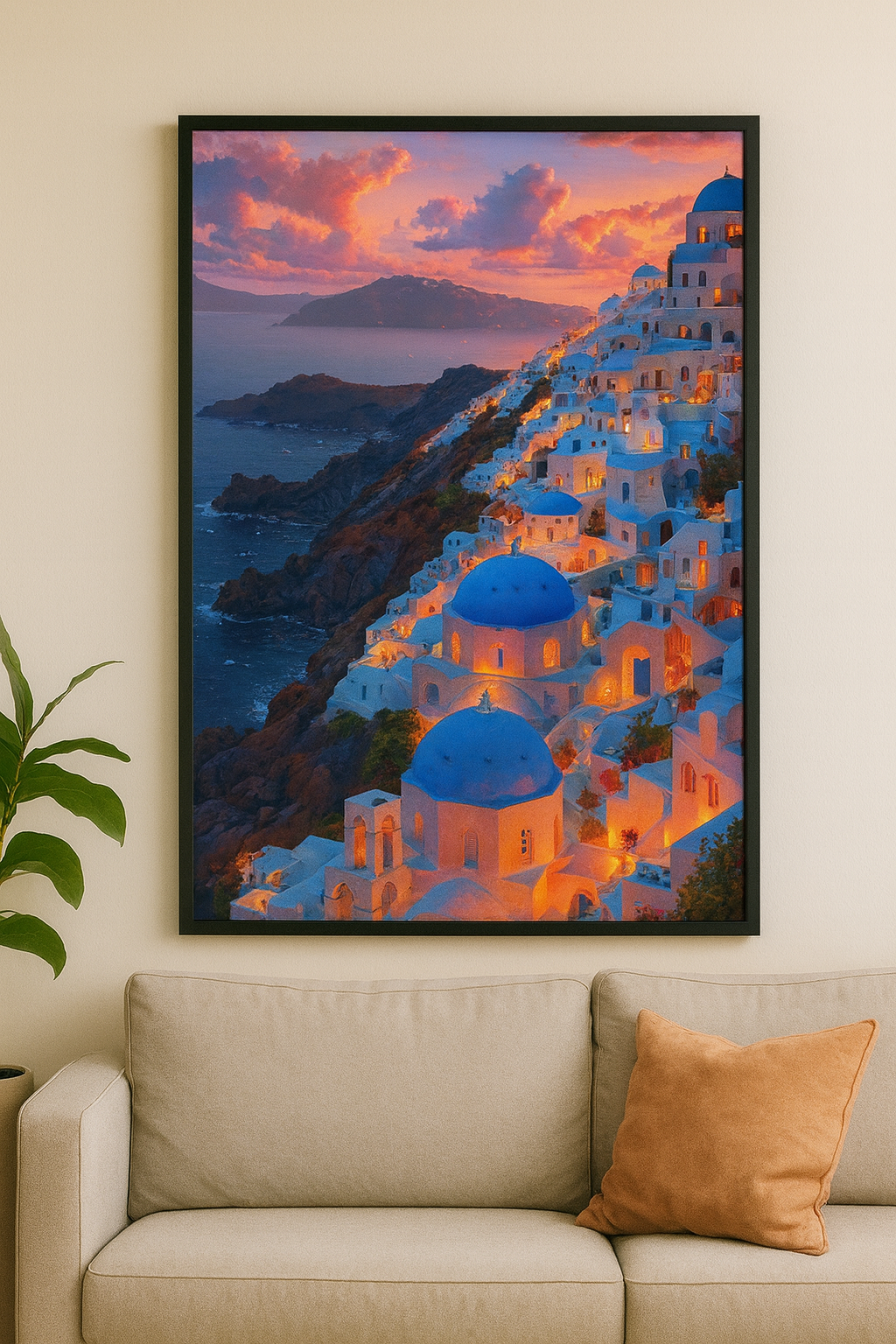 Tapyba pagal skaičius „Santorinis saulėlydžio šviesoje“