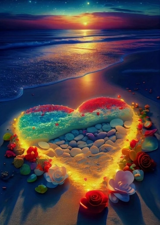 Deimantinė mozaika „Meilės širdis prie jūros“