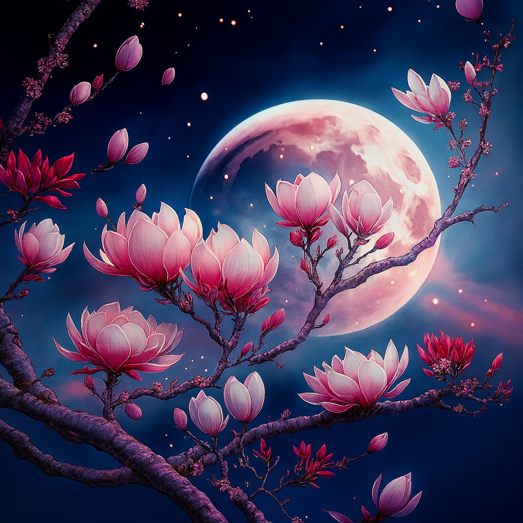 Deimantinė mozaika „Magnolijos po mėnuliu“