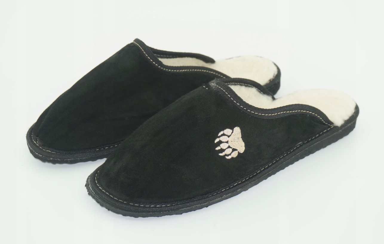 Vyriškos šlepetės iš verstos odos "Tigro letena" su vilna viduje 