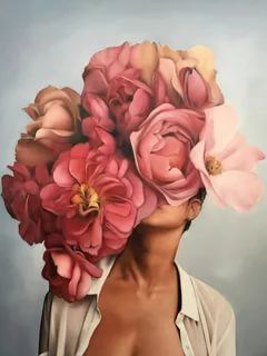 Tapyba pagal skaičius „Moteris su gėlių kauke“